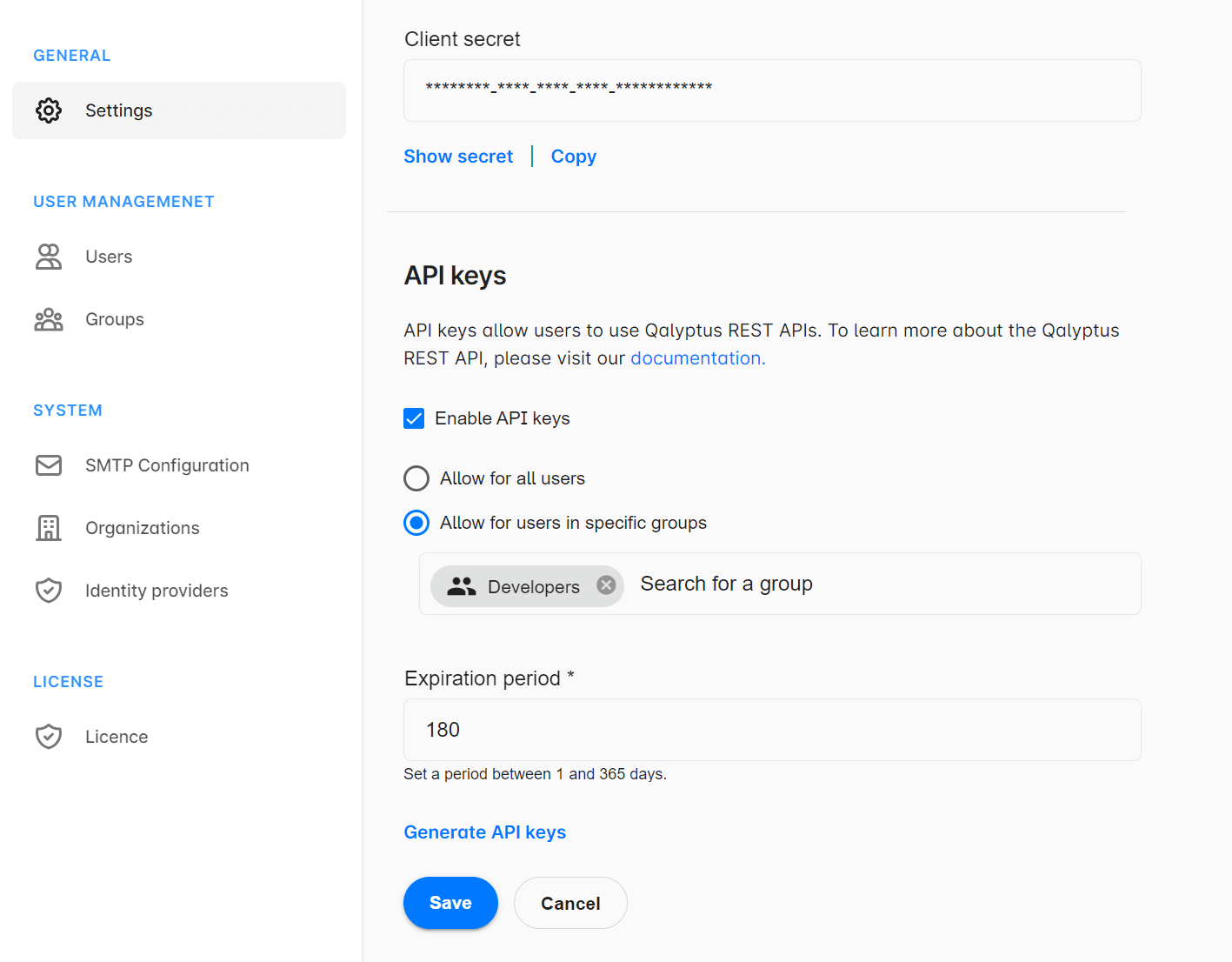 Qalyptus Cloud - Enable API keys