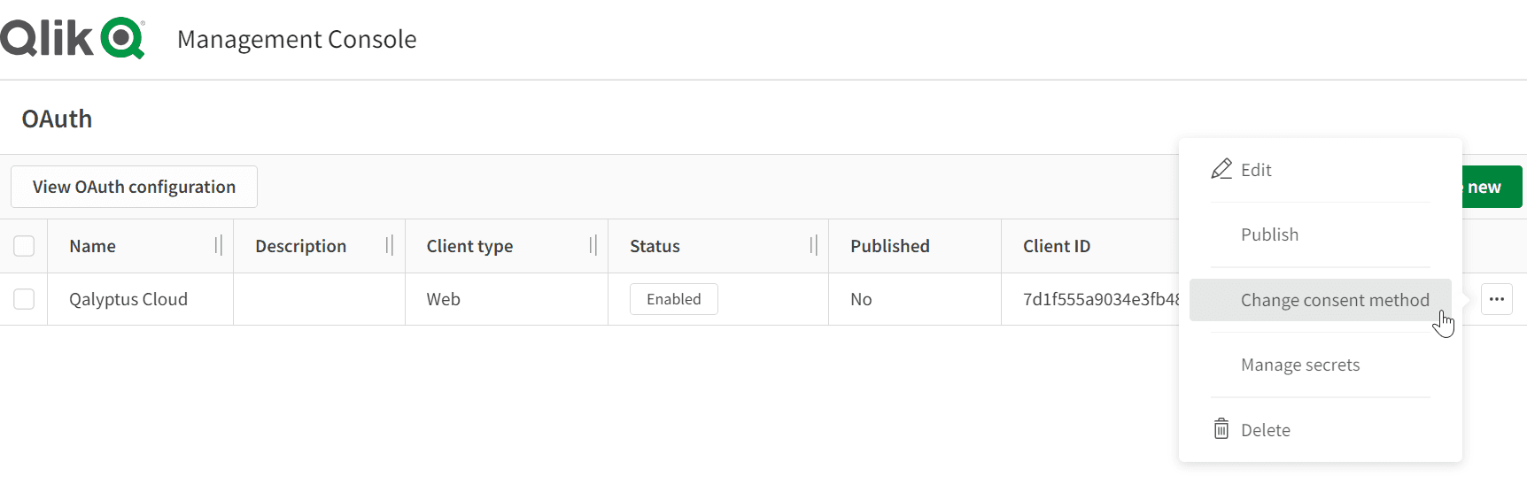 Qlik Sense change consent method