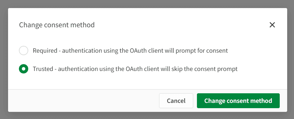 Qlik Sense confirm consent method